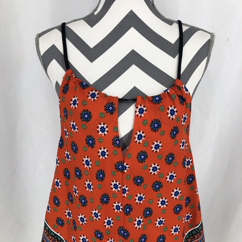 Meraki Sleeveless Scarf Shirt Orange Floral Butterfly Style Medium